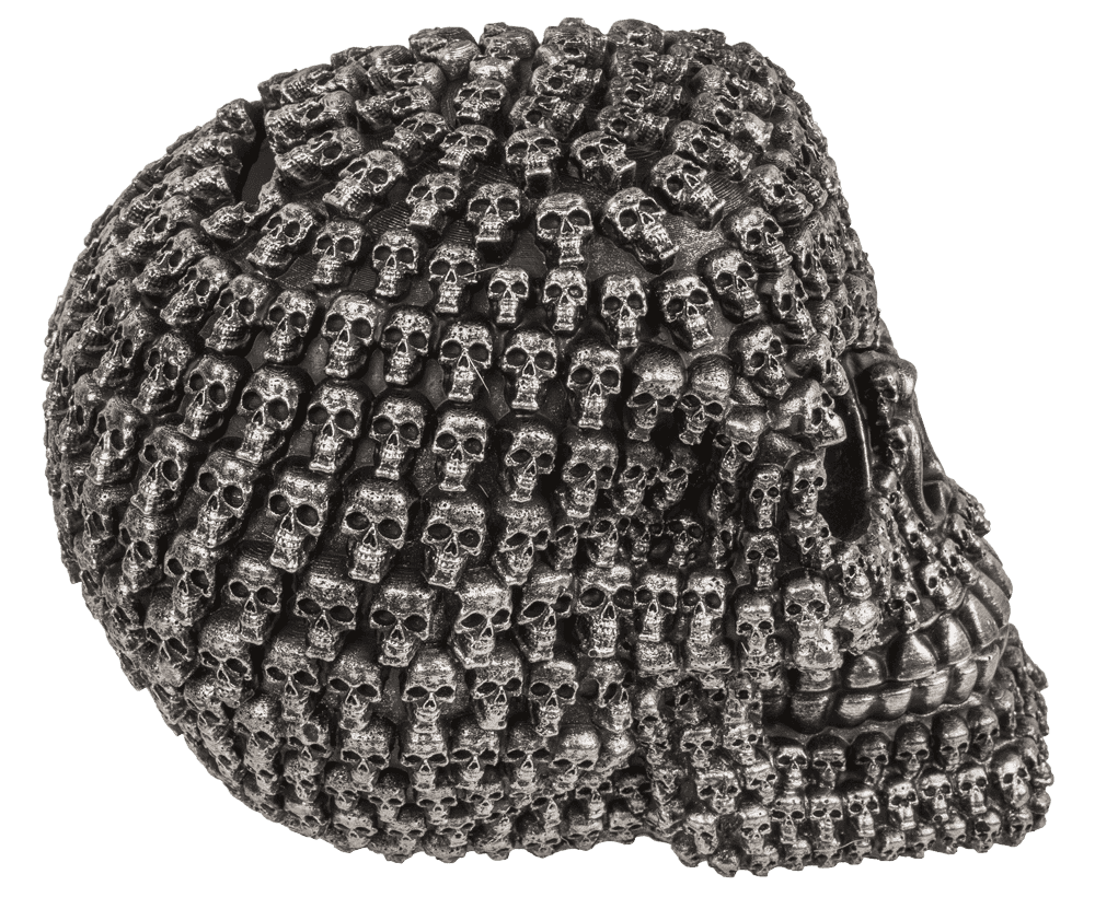 Money box with lock, Silver skull design,