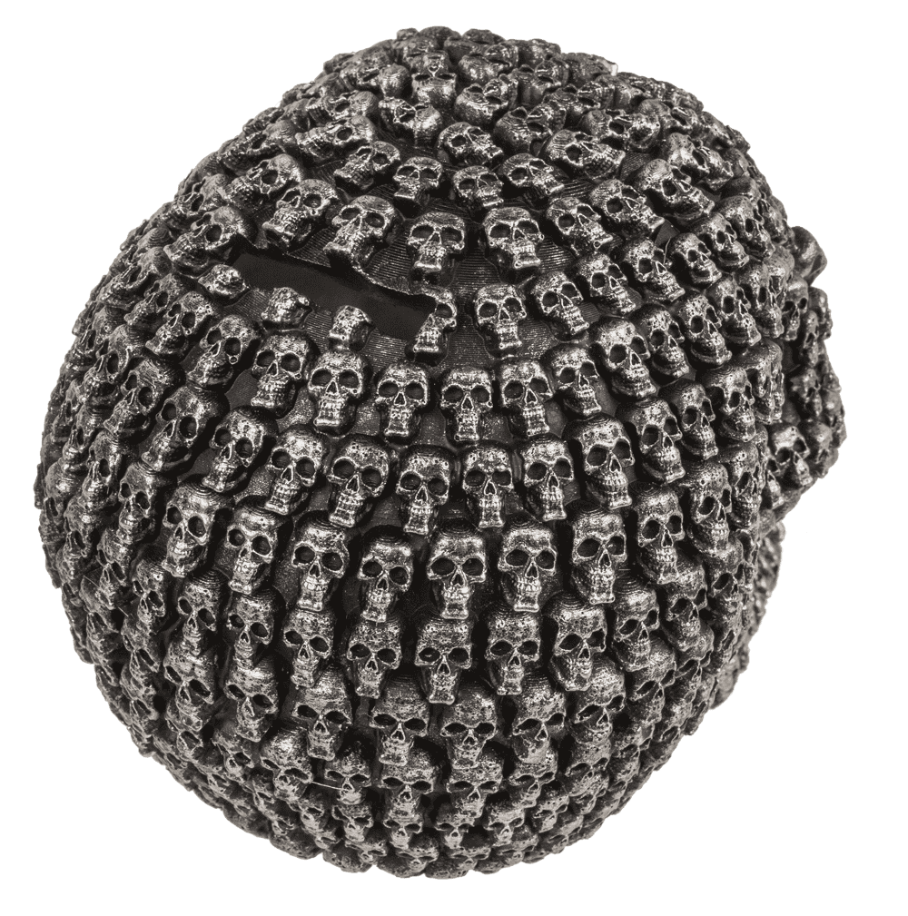 Money box with lock, Silver skull design,