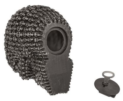 Money box with lock, Silver skull design,