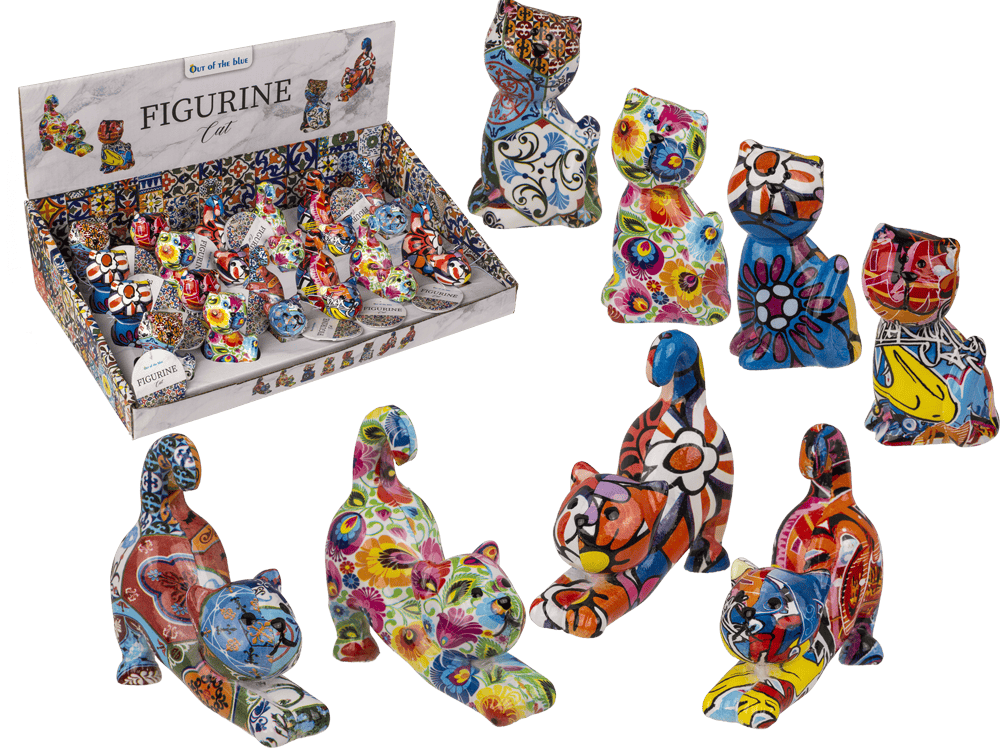 Polyresin figurine, Cat, 7 x 3.5 cm, 8 ass.,