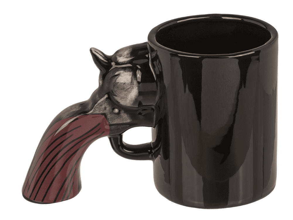 Ceramic mug, Wanted Poster with revolver handle,