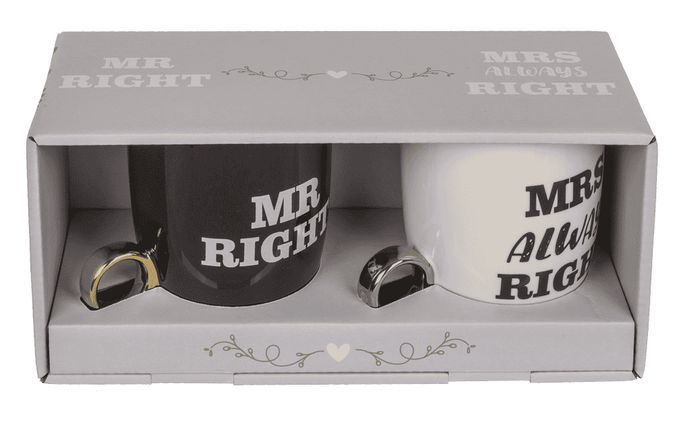 New bone China-mug, Mr Right & Mrs Always Right