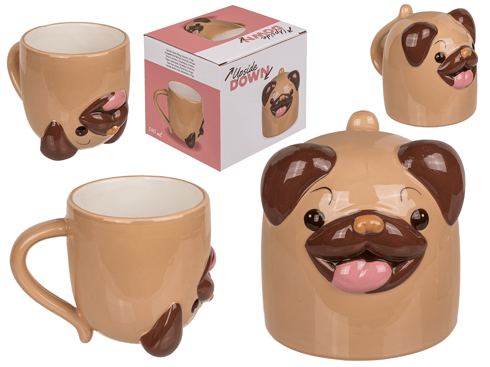 Upside Down Mug, Pug, ca. 12 x 14 cm, dolomite