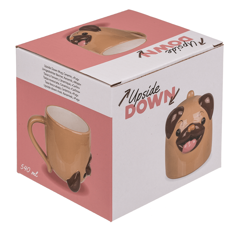 Upside Down Mug, Pug, ca. 12 x 14 cm, dolomite