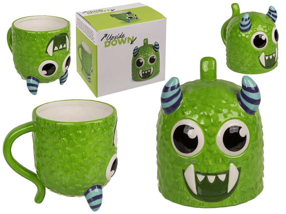 Upside Down Mug, Monster, green, ca. 12 x 14 cm,