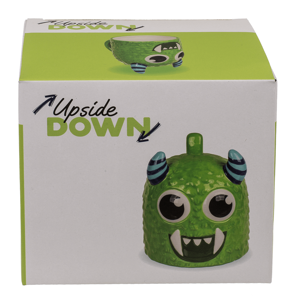 Upside Down Mug, Monster, green, ca. 12 x 14 cm,