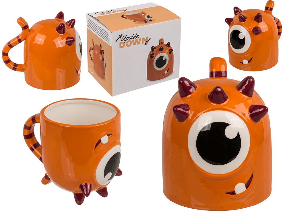 Upside Down Mug, Monster, orange, ca. 12 x 14 cm,