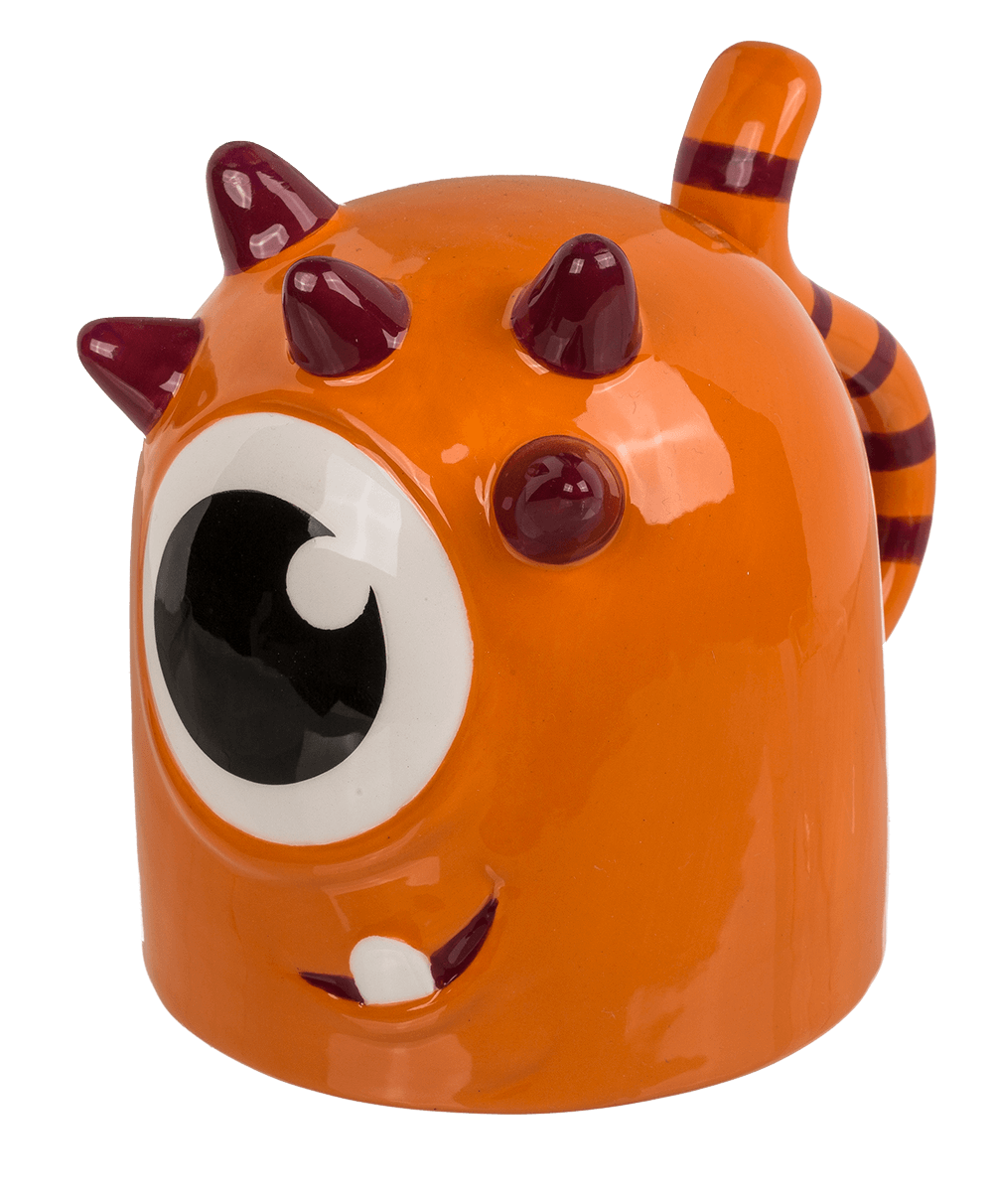 Upside Down Mug, Monster, orange, ca. 12 x 14 cm,
