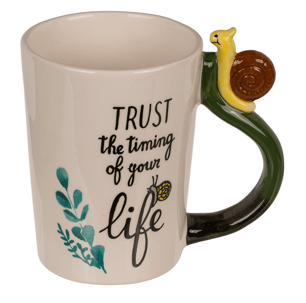 Stoneware mug, Snail Trust the timing of your life
