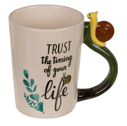 Stoneware mug, Snail Trust the timing of your life
