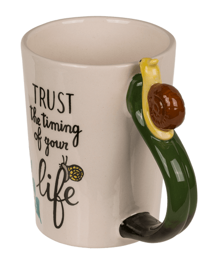 Stoneware mug, Snail Trust the timing of your life