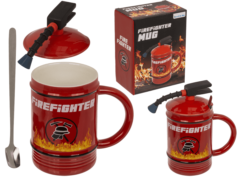 Mug, Fire Fighter, Ceramic, with lid and spoon,