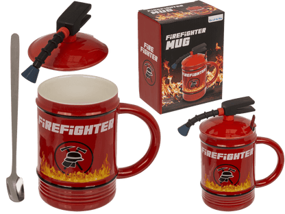Mug, Fire Fighter, Ceramic, with lid and spoon,