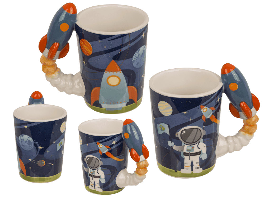 Mug with rocket handle, Space, 13 x 13,5 cm,