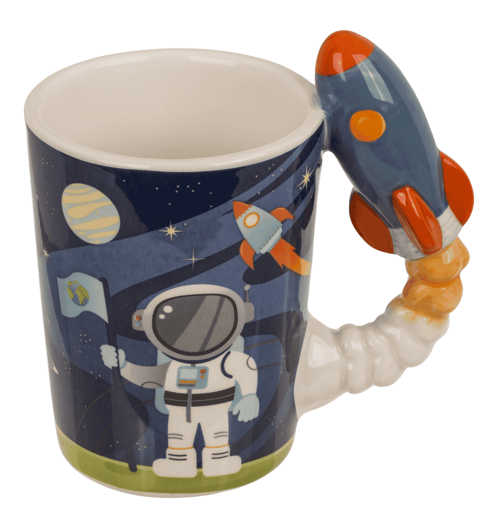 Mug with rocket handle, Space, 13 x 13,5 cm,