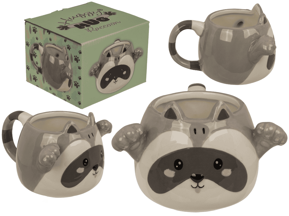 Mug, Huggy Mug, Raccoon, dolomite, 15 x 10 cm,