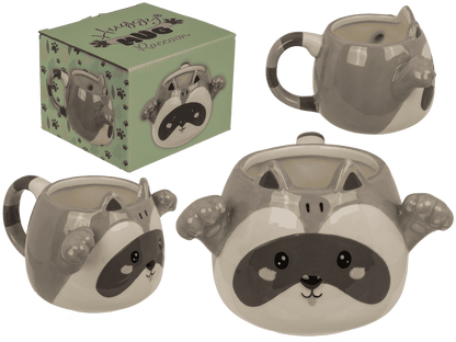 Mug, Huggy Mug, Raccoon, dolomite, 15 x 10 cm,