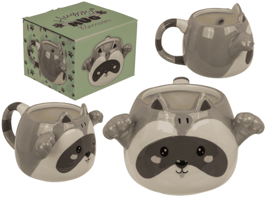 Mug, Huggy Mug, Raccoon, dolomite, 15 x 10 cm,