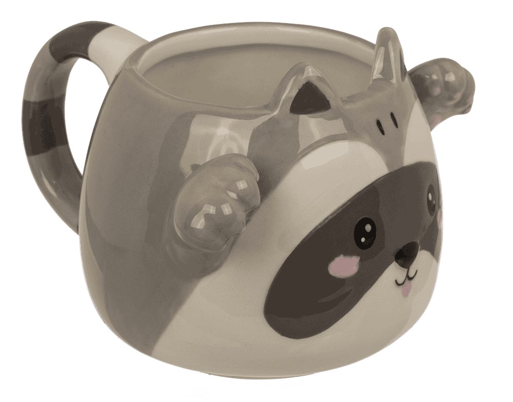 Mug, Huggy Mug, Raccoon, dolomite, 15 x 10 cm,