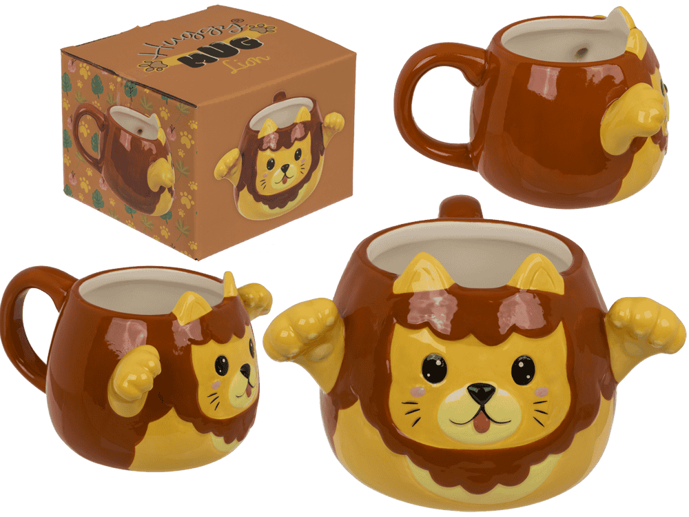 Mug, Huggy Mug, Lion, dolomite, 15 x 10 cm,