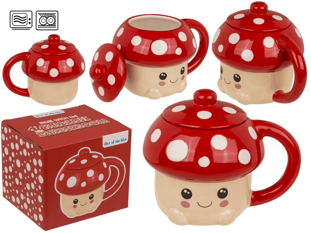 Mug, Kawaii Mushroom, with lid, 13 x 11,5 cm,