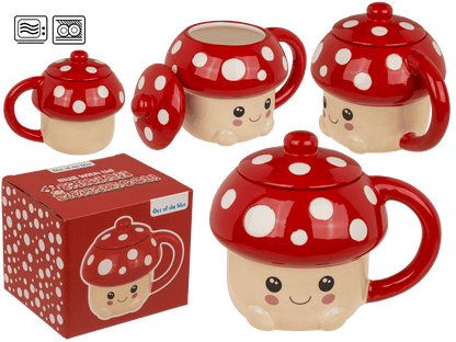 Mug, Kawaii Mushroom, with lid, 13 x 11,5 cm,