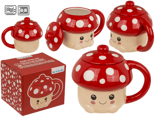 Mug, Kawaii Mushroom, with lid, 13 x 11,5 cm,