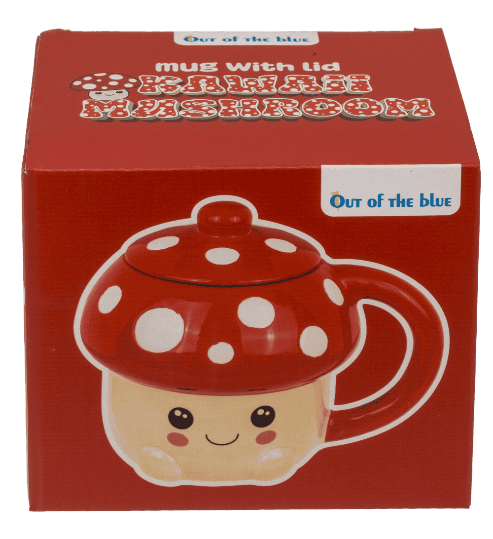 Mug, Kawaii Mushroom, with lid, 13 x 11,5 cm,