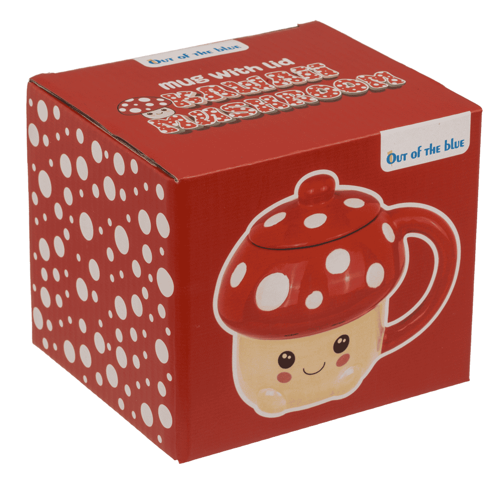 Mug, Kawaii Mushroom, with lid, 13 x 11,5 cm,