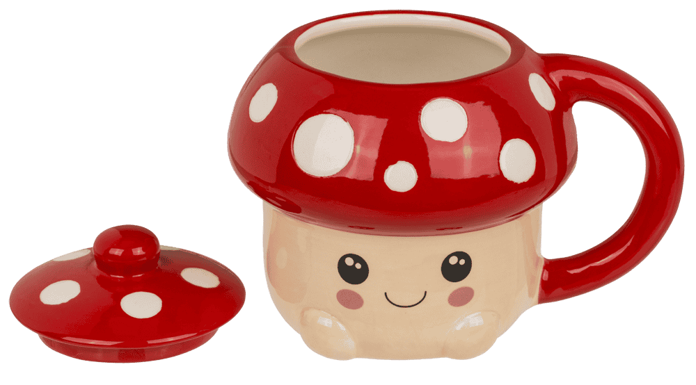 Mug, Kawaii Mushroom, with lid, 13 x 11,5 cm,