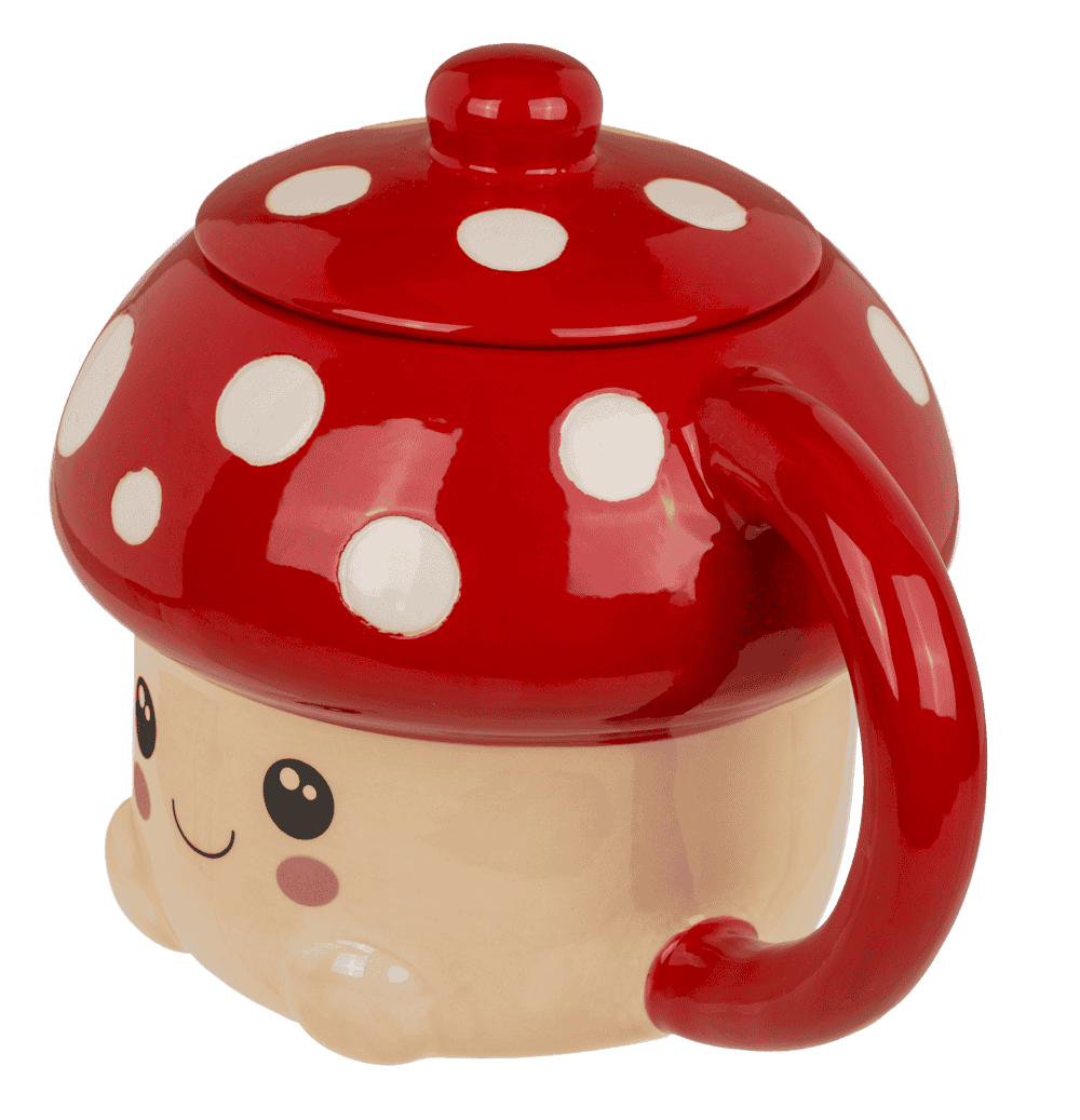 Mug, Kawaii Mushroom, with lid, 13 x 11,5 cm,