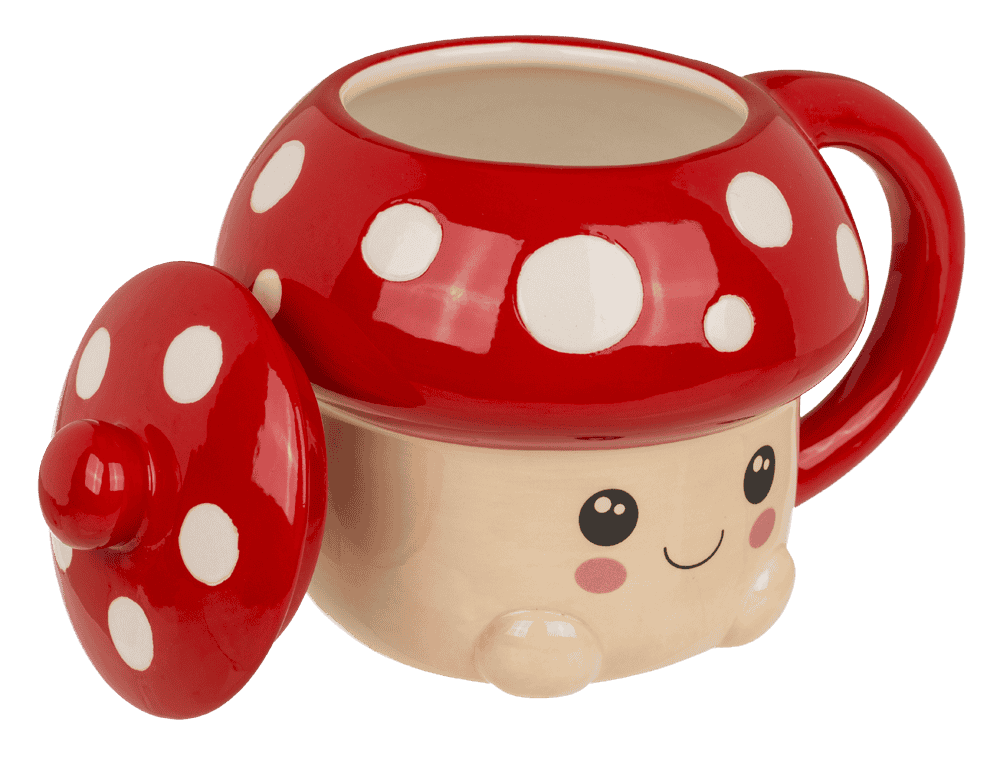 Mug, Kawaii Mushroom, with lid, 13 x 11,5 cm,