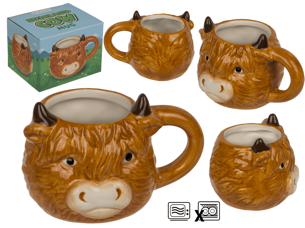 Highland Cow mug, dolomite, 14 x 10 x 9 cm,