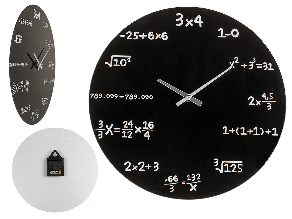 Black glass-Wall Clock, Mathematic,