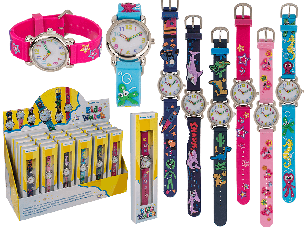79-3297_000.png Kleurrijke kinderhorloges in cadeauverpakking, 6 verschillende ontwerpen, 24 stuks per displaydoos.