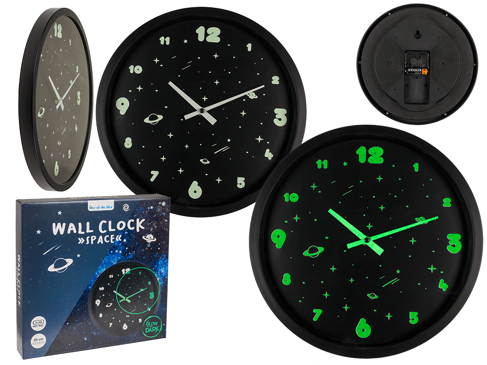 Wall clock, Space, glow in the dark,