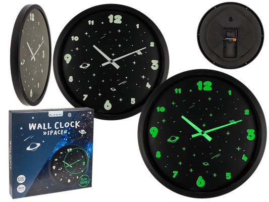 Wall clock, Space, glow in the dark,
