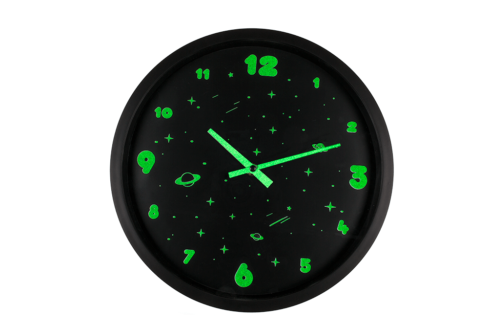 Wall clock, Space, glow in the dark,