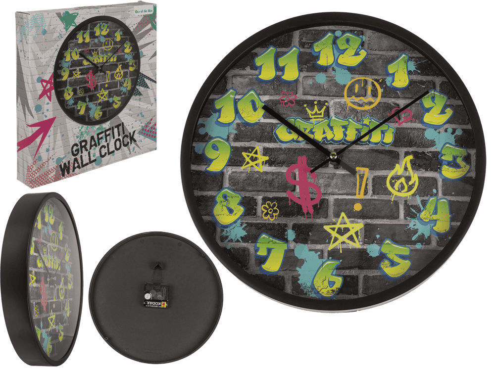 Wall clock, Graffiti, 30 x 30 x 4,5 cm,