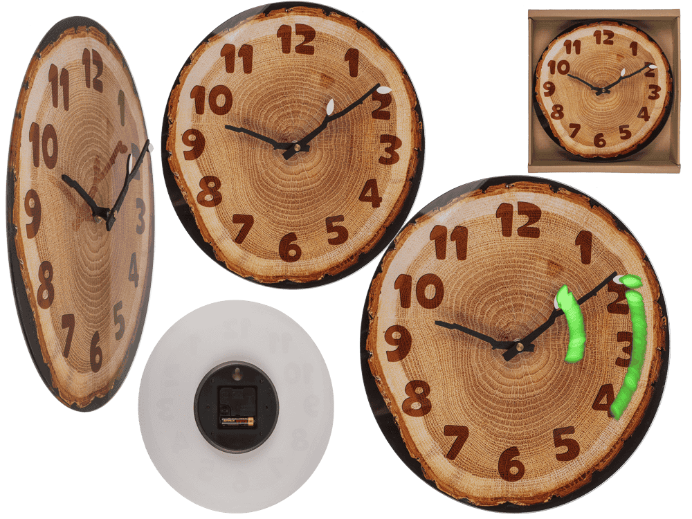 Glas wall clock,Tree Slice, 27 x 30 x 4 cm,