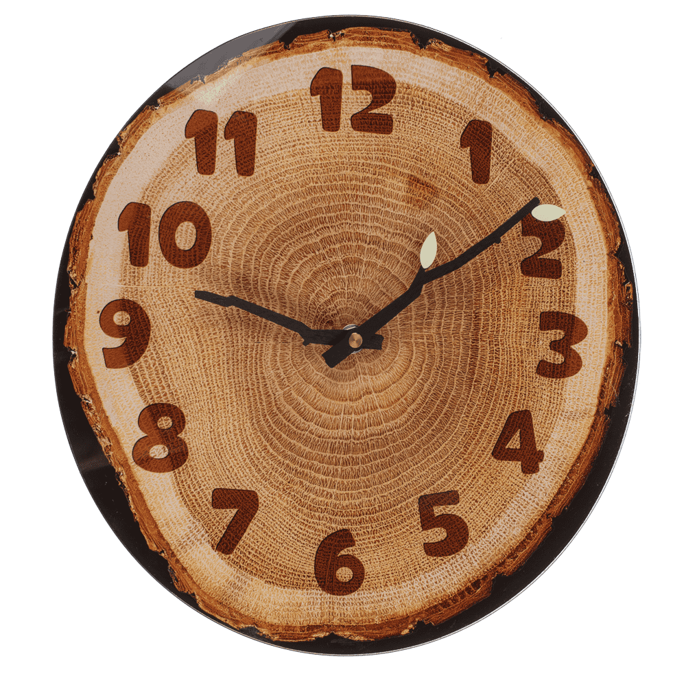 Glas wall clock,Tree Slice, 27 x 30 x 4 cm,