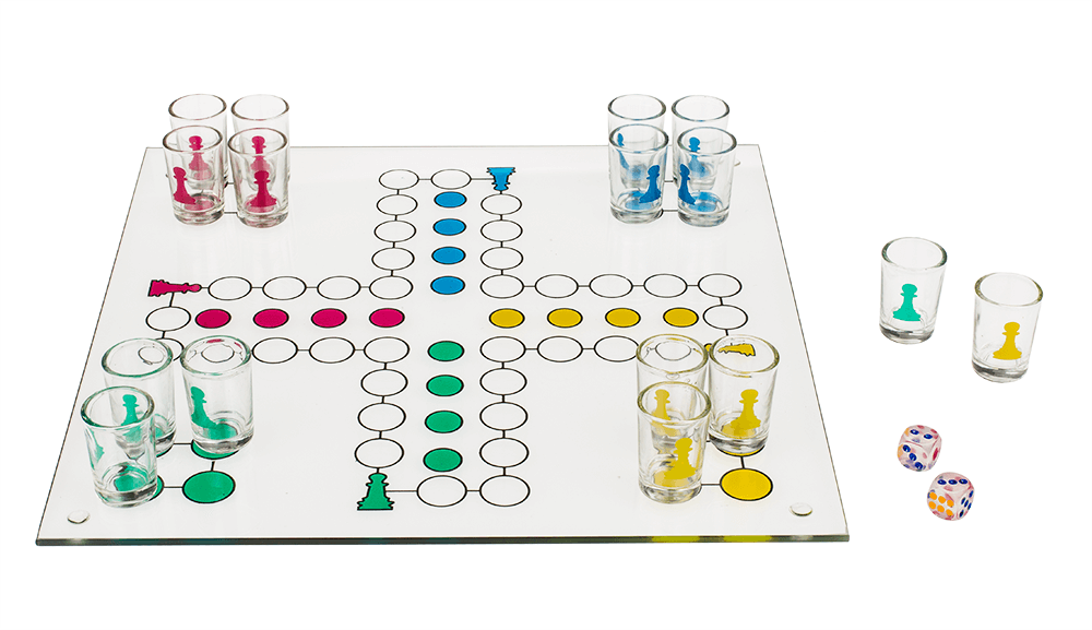 Ludo Drinking Game with 16 glasses & 2 dices,