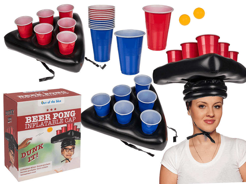 Inflatable cap, beer pong game,