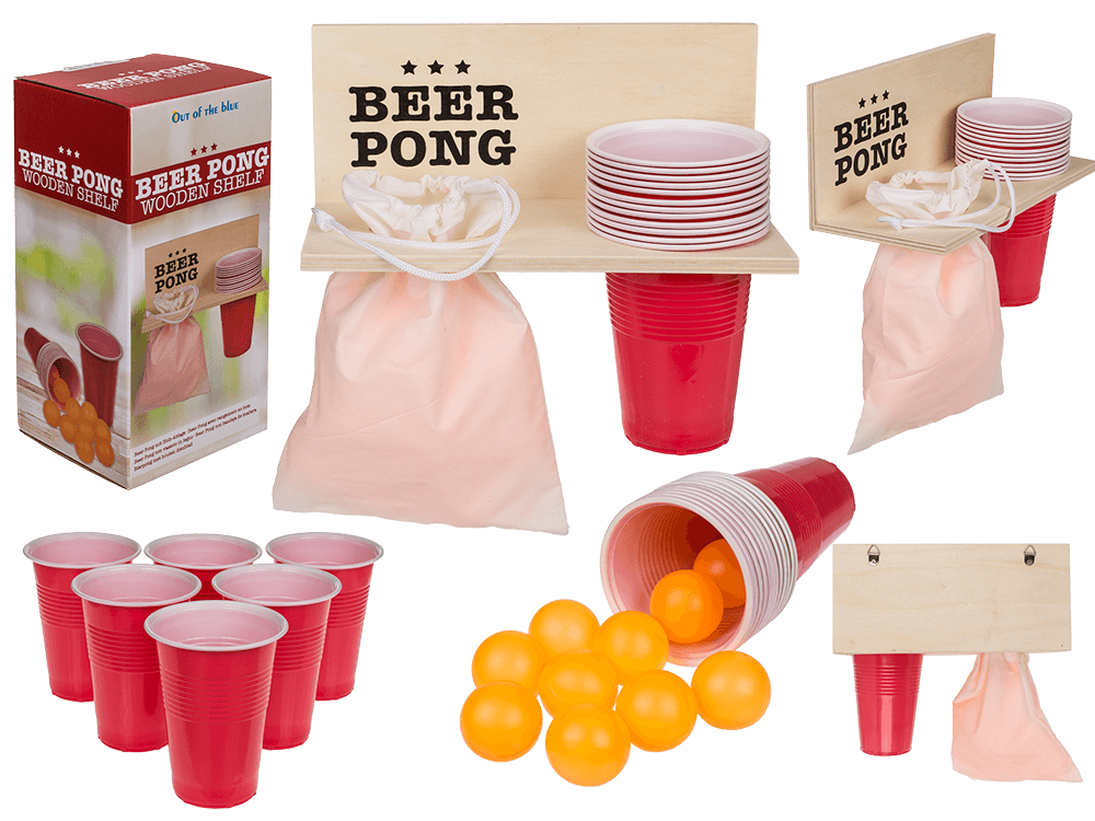Beer Pong Shelf with 12 cups + 12 balls,