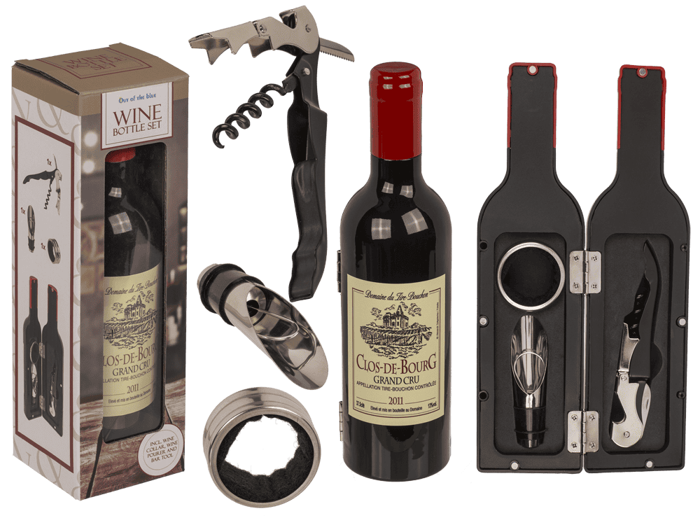 Wine Bottle Set, incl. Wine Collar, Wine Pourer