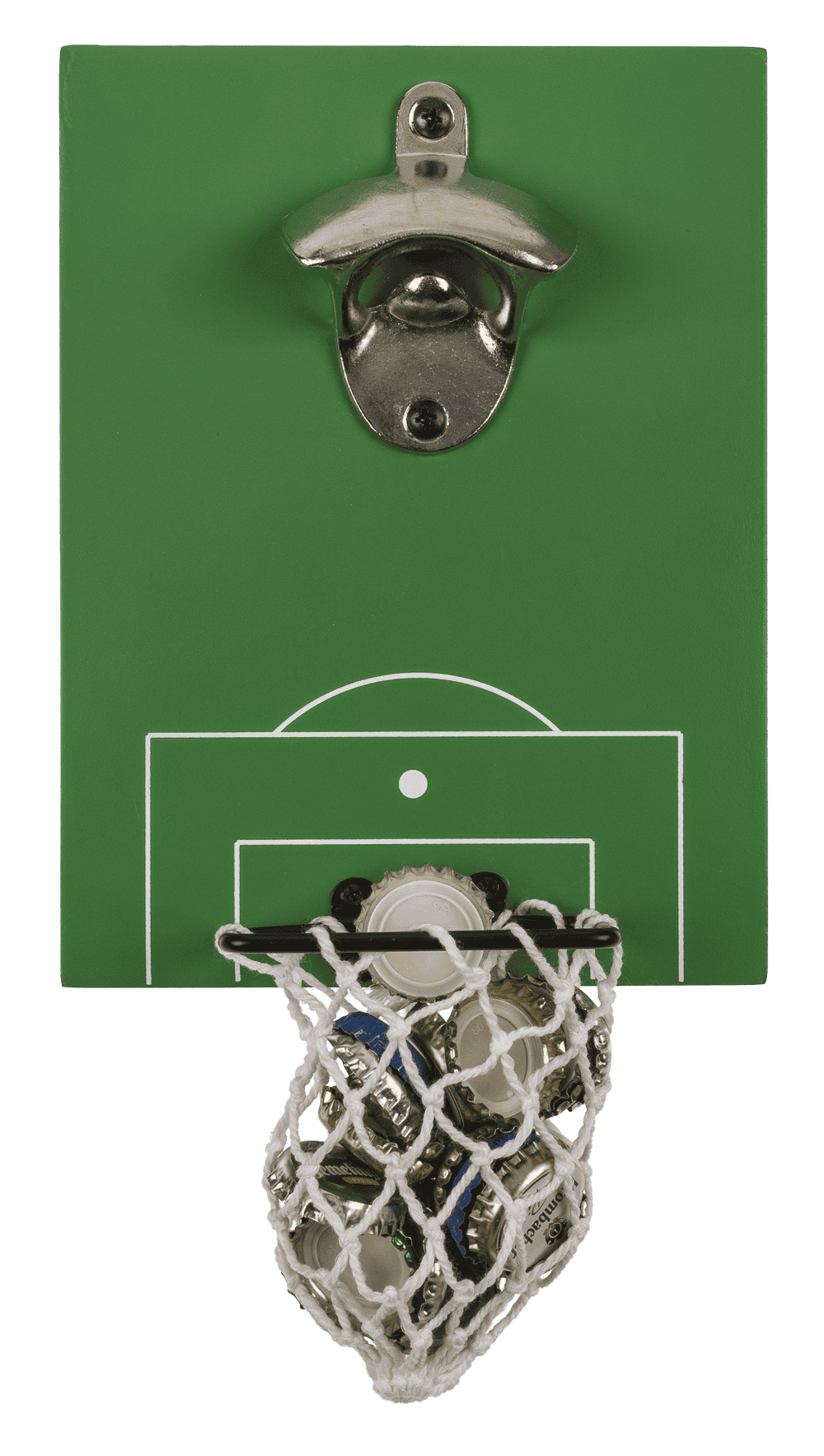 Metal bottle opener, Football pitch with goal,