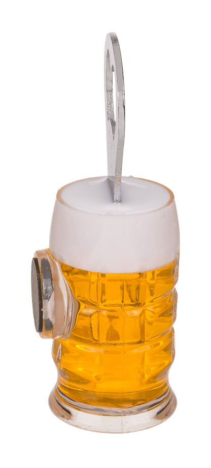 Metal bottle opener, beer glass with magnet,