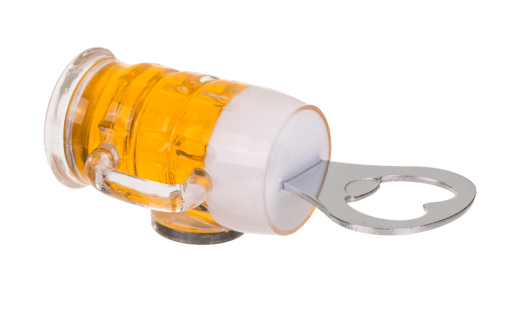 Metal bottle opener, beer glass with magnet,