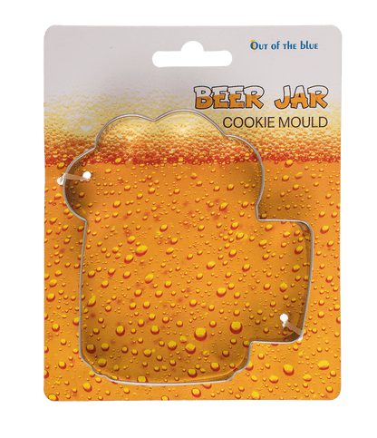 Metal cookie mould, beer jar & wine glass,