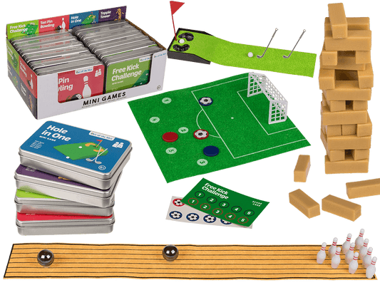Mini games in tin, ca. 12 x 8 cm,